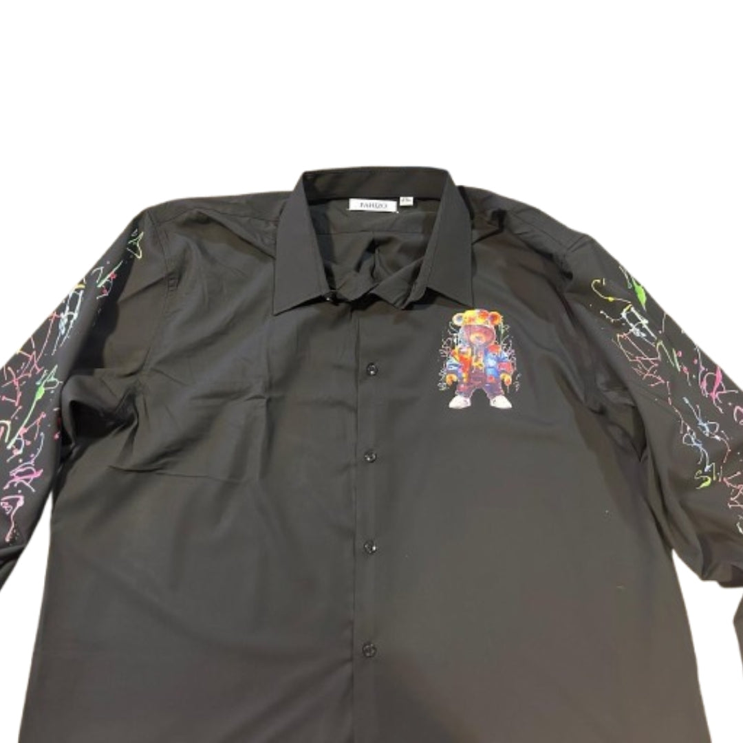 long sleeve graphic tees men, Graffiti Bear Button-Up Shirt